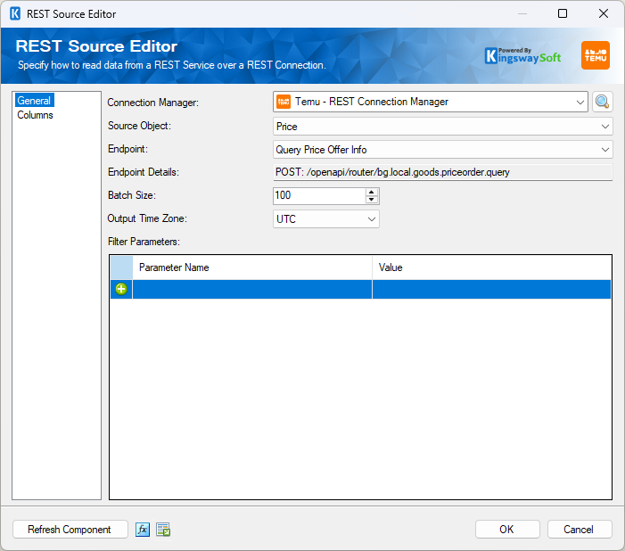 SSIS Temu REST Source SSIS Temu REST Source